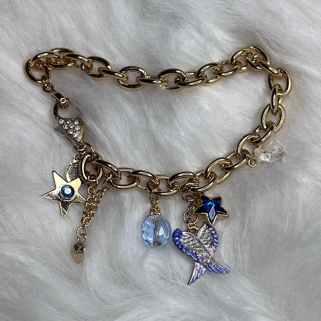 Rare! 70’s Vtg Kirks Folly Crystal Angel Wing Collectable Charm Bracelet